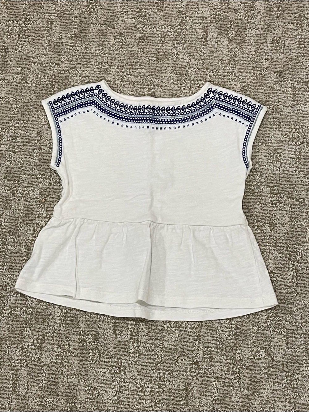 Tea Collection Girls' White Peplum Top with Navy Embroidery 4